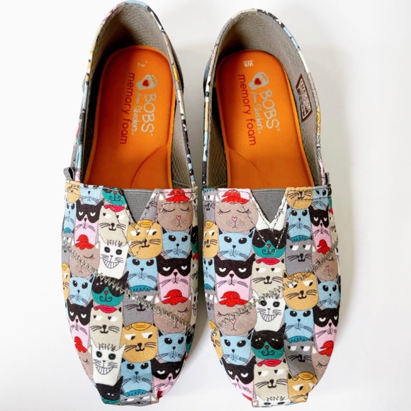 SKECHERS BOBS Cat Kitten Print Flat Shoe Size 8 - Picture 2 of 10